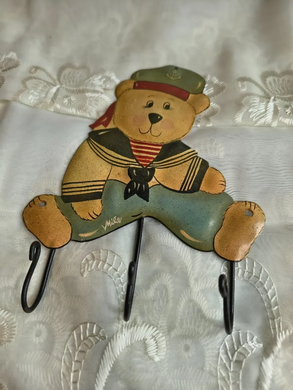 Metal Sailor Bear 3 Hook Wall Decor